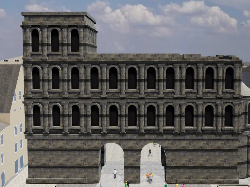 3D-Modell der Porta Nigra mit dem heutigen Vorplatz